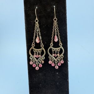 4/$15 Antique-Gold & Pink Rhinestone Chandelier Earrings